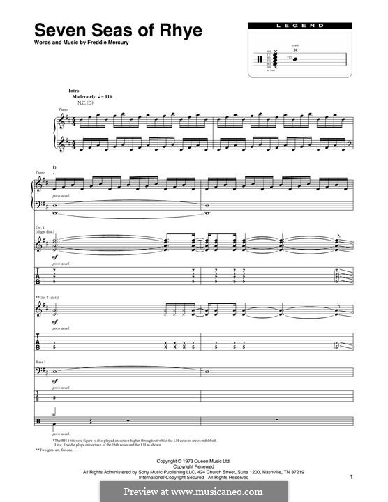 Seven Seas of Rhye (Queen): Transcribed score by Freddie Mercury