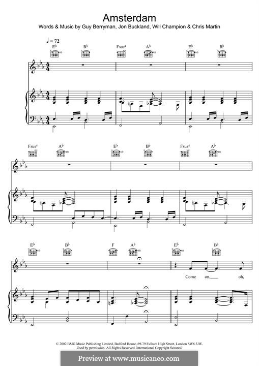 Amsterdam (Coldplay): Für Stimme und Klavier (oder Gitarre) by Chris Martin, Guy Berryman, Jonny Buckland, Will Champion