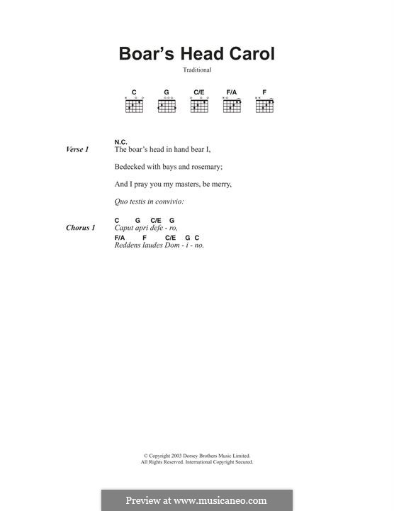 The Boar's Head Carol: Lyrics and guitar chords by folklore