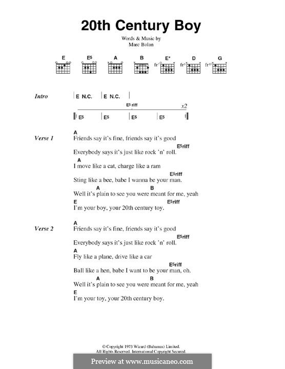 20th Century Boy (T Rex): Lyrics and guitar chords by Marc Bolan