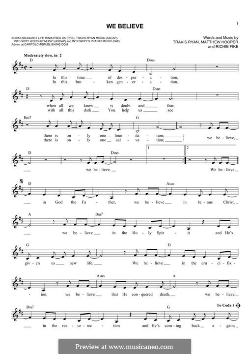 We Believe (Newsboys): Für Keyboard by Matthew Hooper, Richie Fike, Travis Ryan