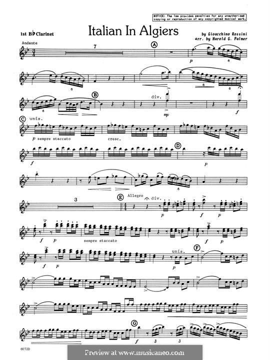 Die Italienerin in Algier: Andante, for clarinet quartet – 1st Bb Clarinet part by Gioacchino Rossini