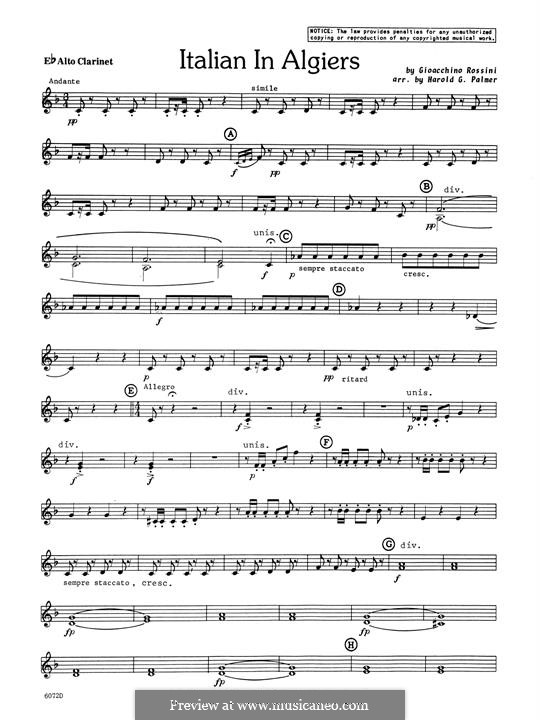 Die Italienerin in Algier: Andante, for clarinet quartet – Eb Alto Clarinet part by Gioacchino Rossini