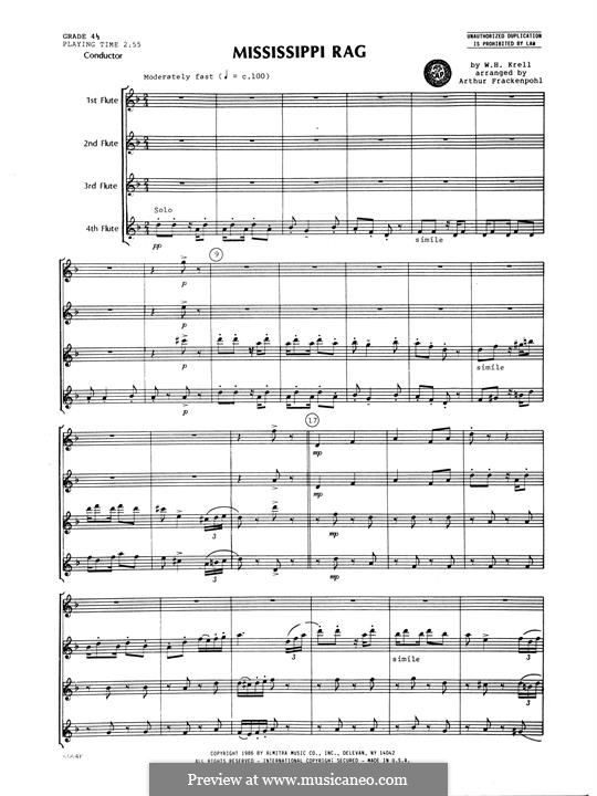 Mississippi Rag: For flutes – full score by William Krell