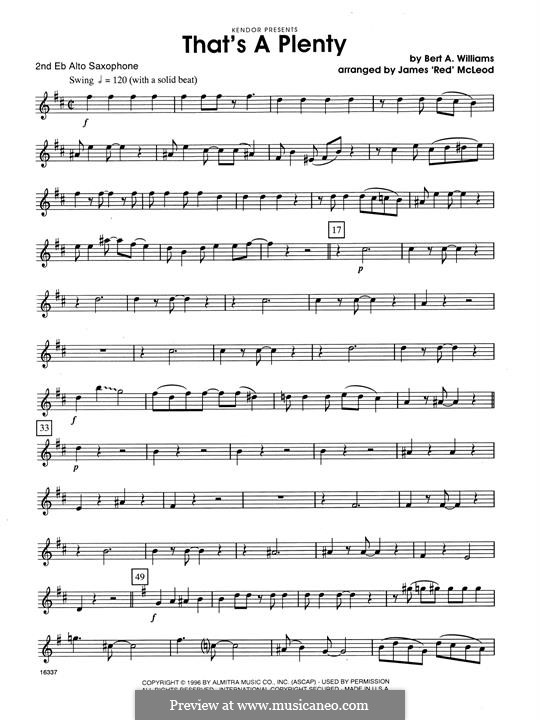 That's A Plenty: 2nd Eb Alto Saxophone part by Bert Williams