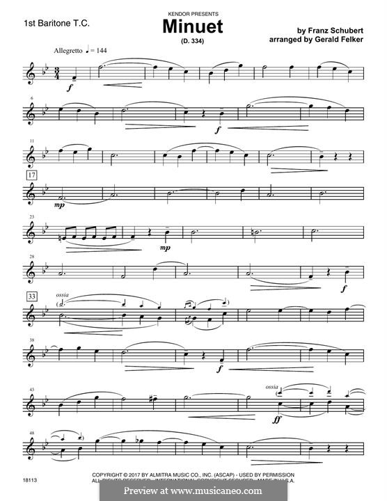 Menuett für Klavier in A-Dur, D.334: 1st Baritone T.C. part by Franz Schubert