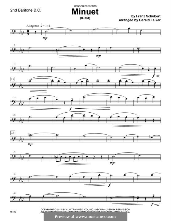 Menuett für Klavier in A-Dur, D.334: 2nd Baritone B.C. part by Franz Schubert