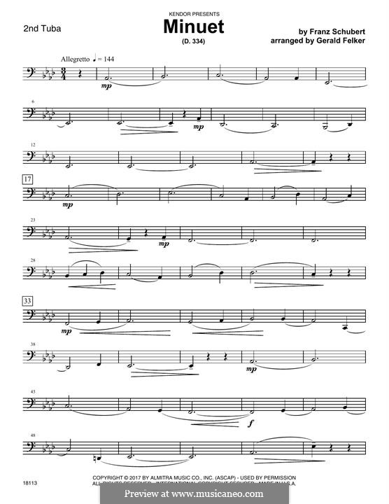 Menuett für Klavier in A-Dur, D.334: 2nd Tuba part by Franz Schubert