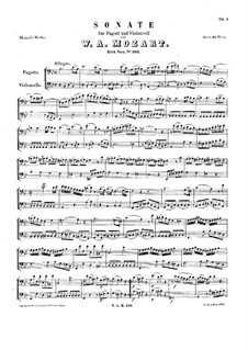 Sonate für Fagott und Cello in B-Dur, K.292: Partitur für zwei Interpreten by Wolfgang Amadeus Mozart