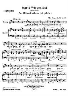 Schlichte Lieder, Op.76: Band VI, Nr.52 Mariä Wiegenlied by Max Reger