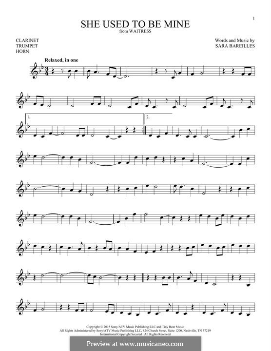 She Used To Be Mine (from Waitress): Für Klarinette by Sara Bareilles