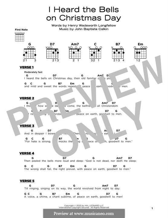 I Heard the Bells on Christmas Day: Für Gitarre by John Baptiste Calkin