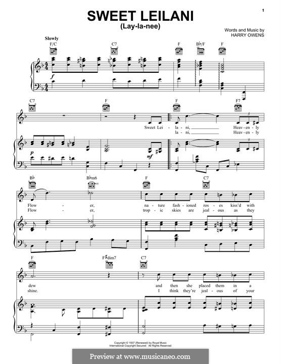 Sweet Leilani: Für Stimme und Klavier (oder Gitarre) by Harry Owens