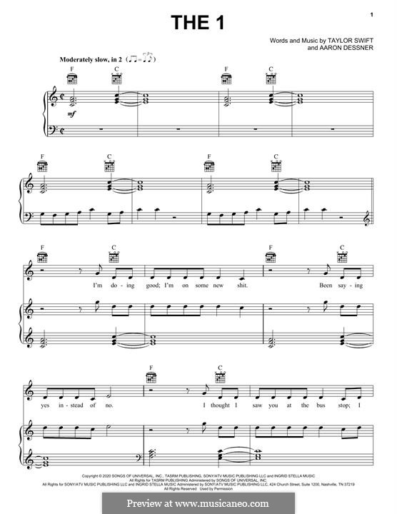The 1 (Taylor Swift): Für Stimme und Klavier (oder Gitarre) by Aaron Dessner
