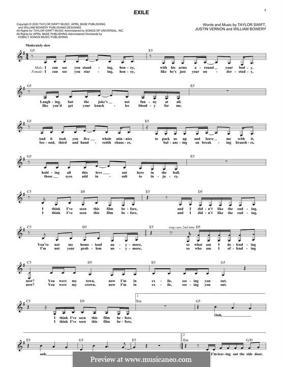 Exile (feat. Bon Iver): Für Keyboard by Justin Vernon, Taylor Swift, William Bowery
