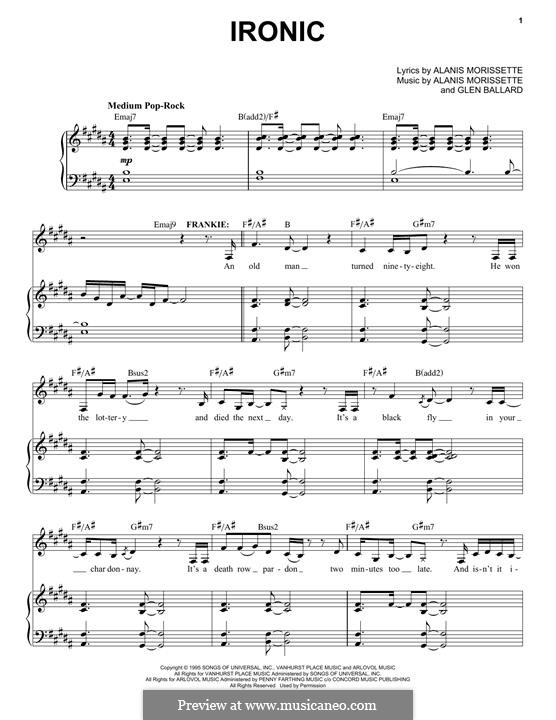Ironic (from Jagged Little Pill The Musical): Für Stimme und Klavier by Alanis Morissette, Glen Ballard