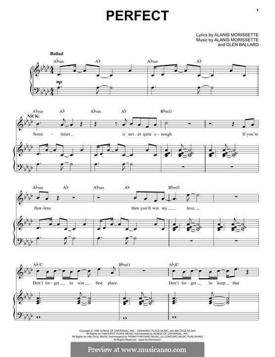 Perfect (from Jagged Little Pill The Musical): Für Stimme und Klavier by Alanis Morissette, Glen Ballard
