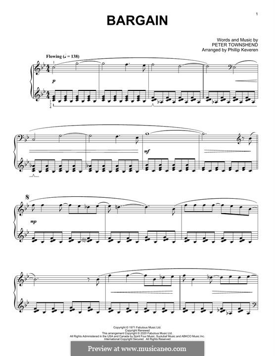 Bargain (The Who): For piano (classical version) by Peter Townshend