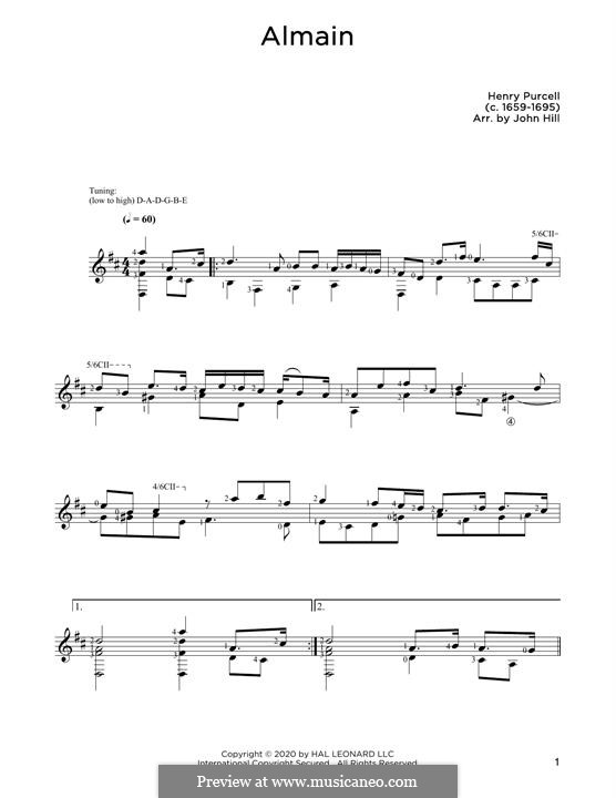 Almain von H. Purcell - Noten auf MusicaNeo