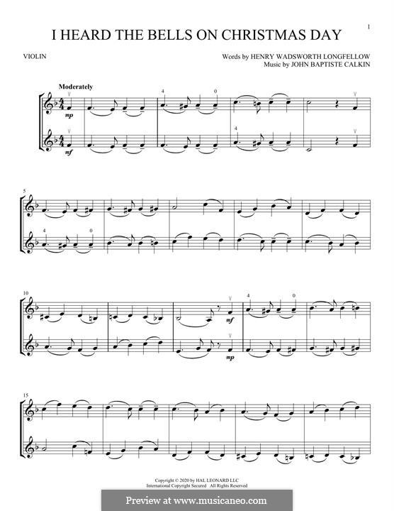 I Heard the Bells on Christmas Day: Für zwei Violinen by John Baptiste Calkin