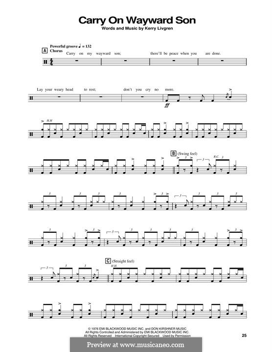 Carry on Wayward Son (Kansas): Drum set by Kerry Livgren
