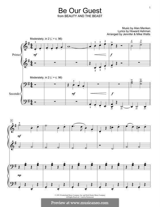 Piano version: For four hands by Alan Menken