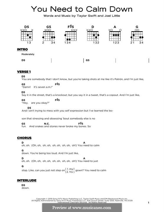 You Need To Calm Down (Taylor Swift): Lyrics and guitar chords by Taylor Swift, Joel Little