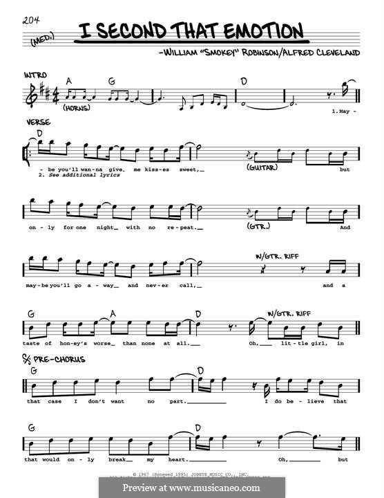 I Second That Emotion (Smokey Robinson & The Miracles): Melodische Linie by Al Cleveland, Smokey Robinson
