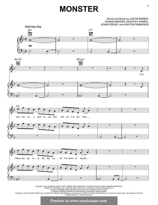 Monster (Shawn Mendes & Justin Bieber): Für Stimme und Klavier (oder Gitarre) by Ashton Simmonds