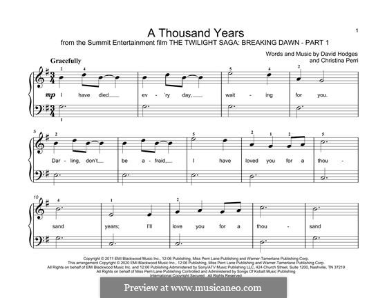 A Thousand Years: Für Klavier by Christina Perri, David Hodges