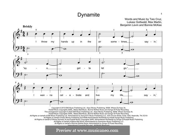 Dynamite (Taio Cruz): Für Klavier by Benjamin Levin, Bonnie McKee, Lukas Gottwald, Max Martin