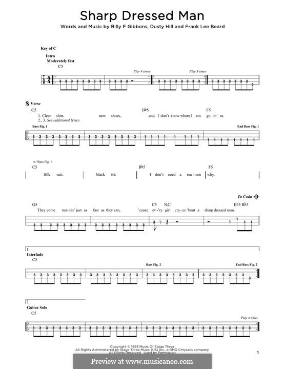 Sharp Dressed Man (ZZ Top): Für Bassgitarre mit Tabulatur by Billy F Gibbons, Dusty Hill, Frank Lee Beard