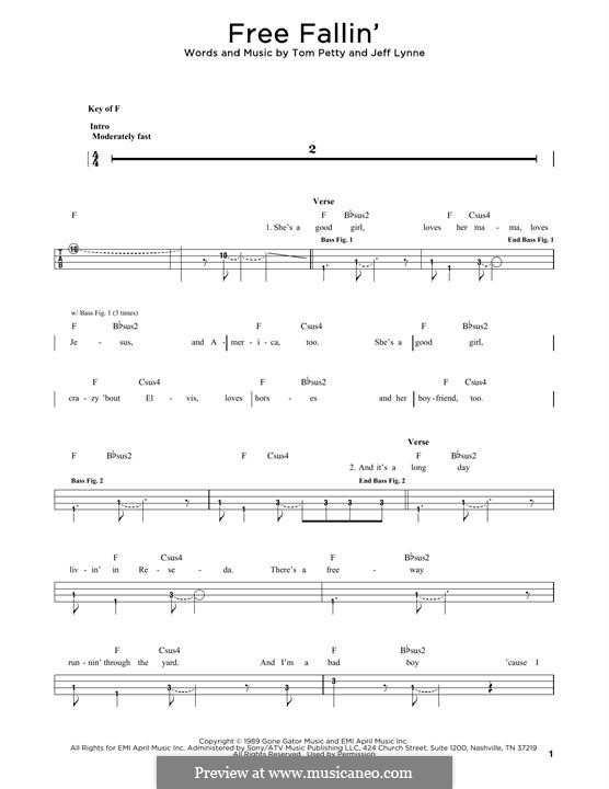 Free Fallin': Für Bassgitarre mit Tabulatur by Jeff Lynne