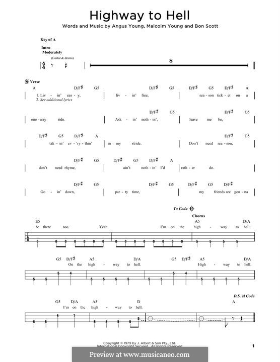 Highway to Hell (AC/DC): Für Bassgitarre by Angus Young, Bon Scott, Brian Johnson, Malcolm Young
