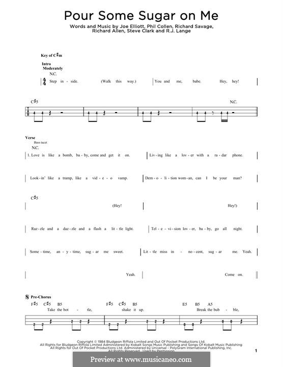 Pour Some Sugar on Me (Def Leppard): Für Bassgitarre by Joe Elliott, Phil Collen, Richard Savage, Robert John Lange, Steve Clark