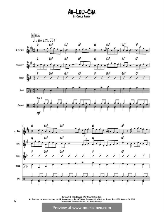 Ah-Leu-Cha: Transcribed score by Charlie Parker