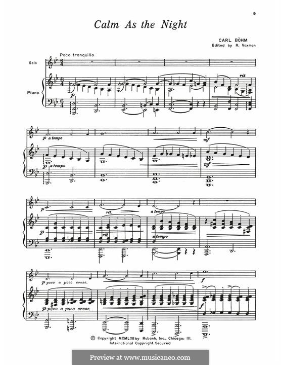 Lieder, Op.326: No.27 Still as the Night, for baritone horn and piano by Carl Böhm