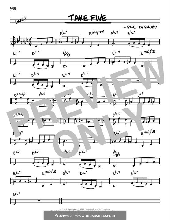 Take Five (Dave Brubeck): Melody line (reharmonized version) by Paul Desmond