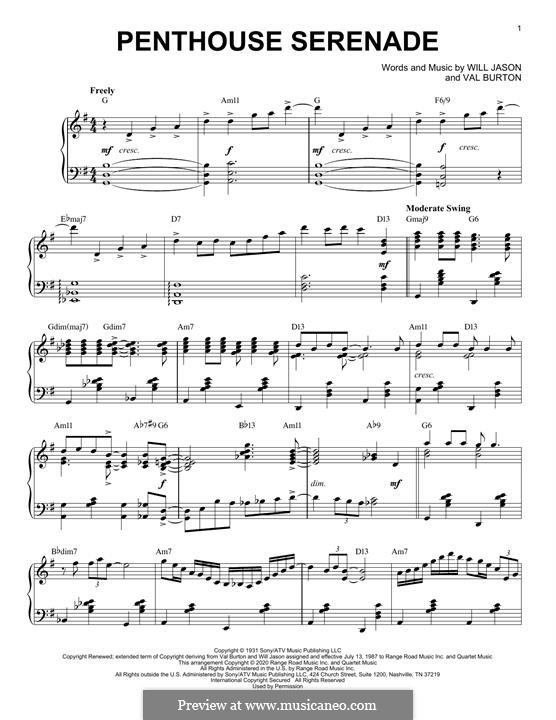 Penthouse Serenade (Nat King Cole): Für Klavier (jazz version) by Val Burton, Will Jason