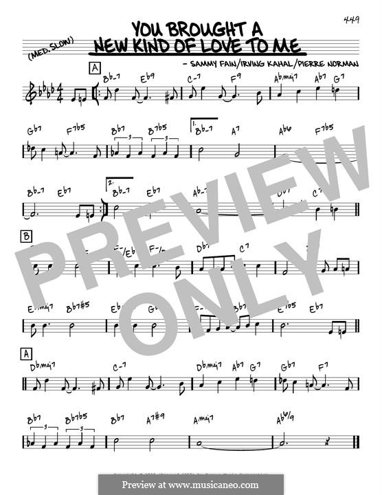 You Brought a New Kind of Love to Me (Frank Sinatra): Melody line (reharmonized version) by Irving Kahal, Pierre Norman Connor, Sammy Fain