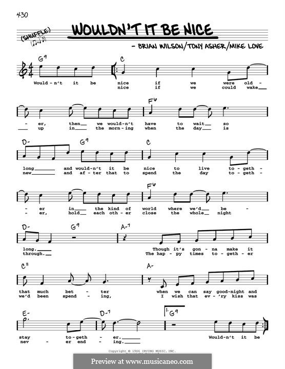 Wouldn't It Be Nice (The Beach Boys): Melodische Linie by Brian Wilson, Mike Love, Tony Asher
