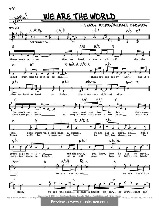 We are the World (USA for Africa): Melodische Linie by Lionel Richie, Michael Jackson