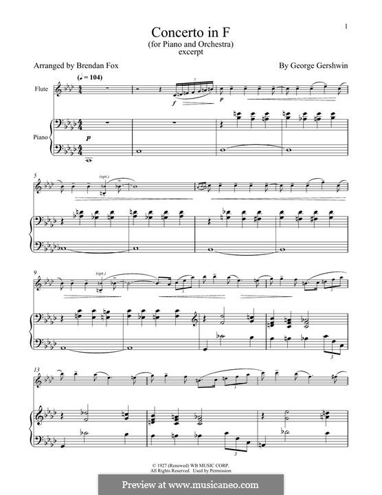 Konzert für Klavier und Orchester: For flute and piano (excerpt) by George Gershwin