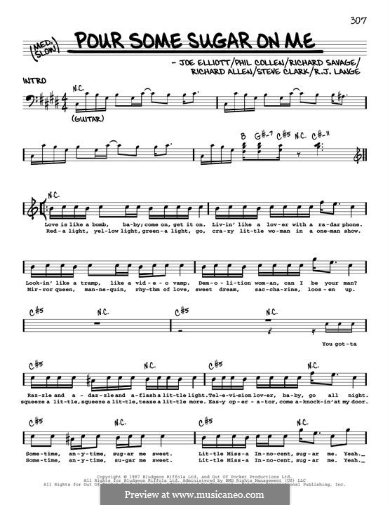 Pour Some Sugar on Me (Def Leppard): Melodische Linie by Joe Elliott, Phil Collen, Richard Savage, Robert John Lange, Steve Clark