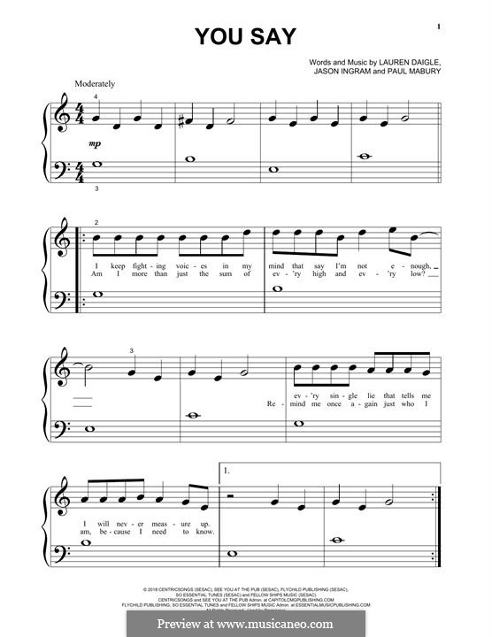 You Say: Für Klavier by Jason David Ingram, Paul Mabury, Lauren Daigle