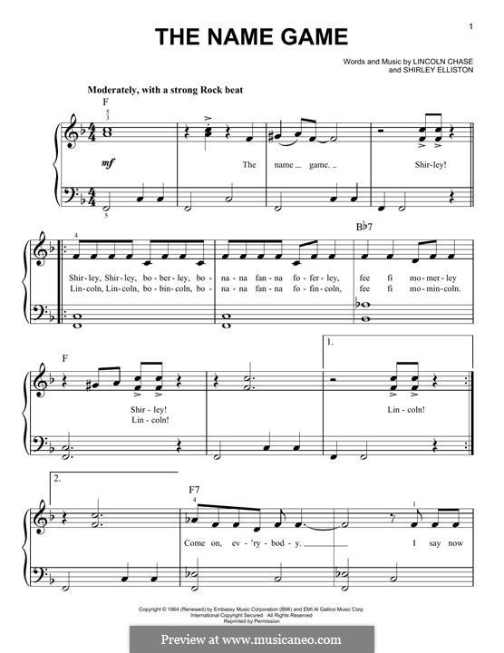 The Name Game (Shirley Ellis): Für Klavier by Lincoln Chase, Shirley Elliston
