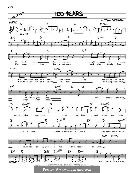 100 Years (Five for Fighting): Melodische Linie by John Ondrasik