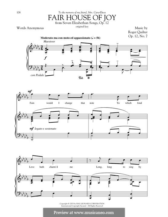 Fair House of Joy (from Seven Elizabethan Lyrics): Für Stimme und Klavier by Roger Quilter