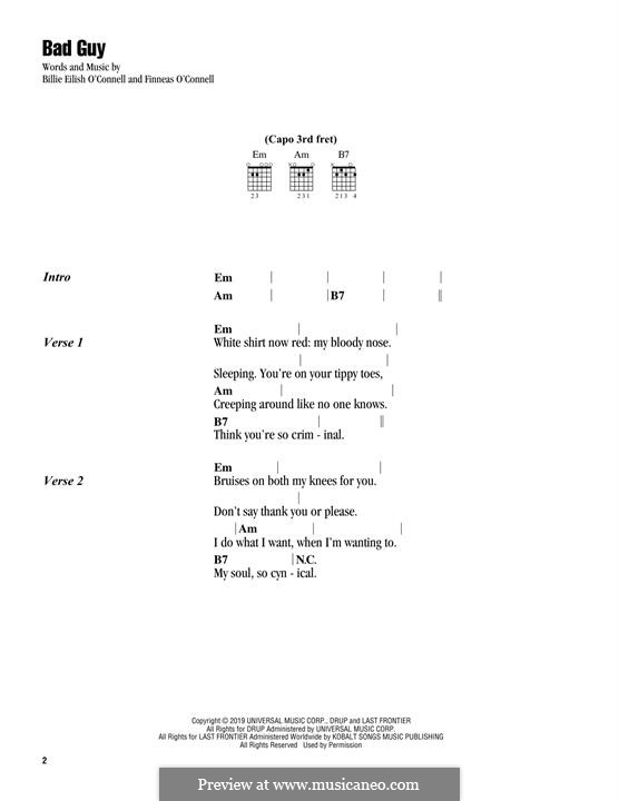 Bad Guy: For lyrics and guitar chords by Finneas O'Connell, Billie Eilish