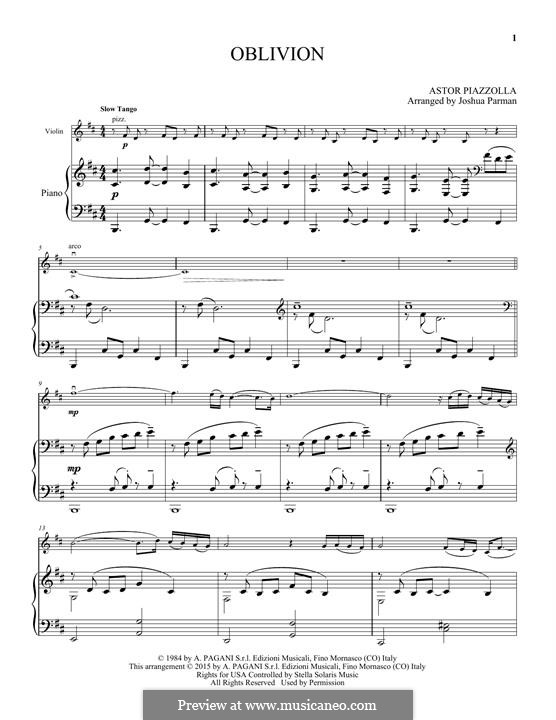 Oblivion: Für Violine und Klavier by Astor Piazzolla